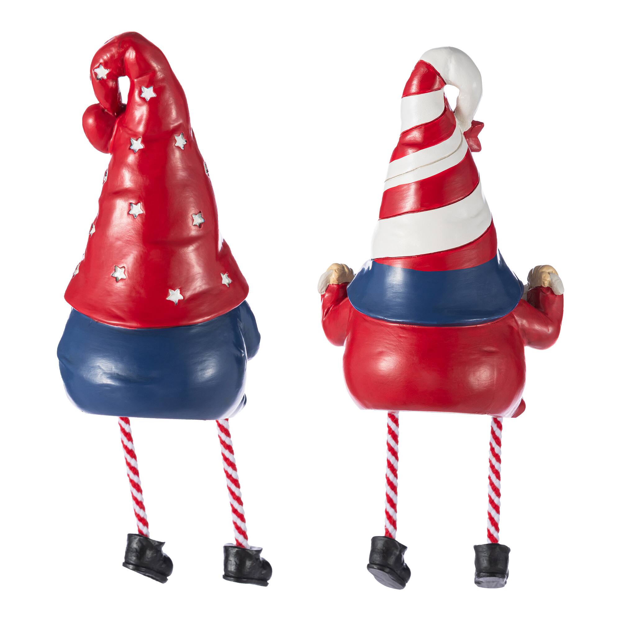 Glitzhome® Set of 2 Patriotic Americana Polyresin Gnomes with Dangling Legs Table Decor